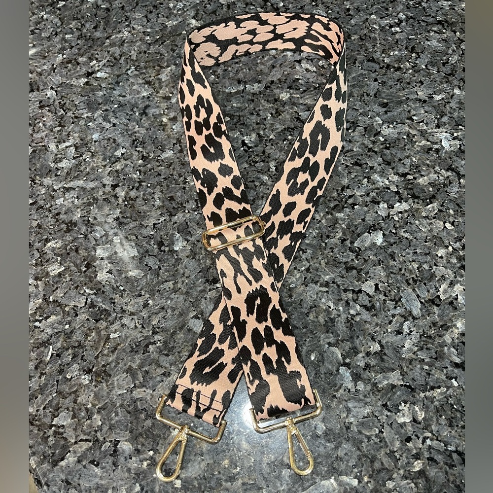 Pink & Black Leopard Print Canvas Adjustable Crossbody Strap with Gold Hardware